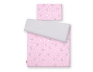 Pościel dla niemowląt 2-częściowa bawełniana  - króliczki różowe/szary